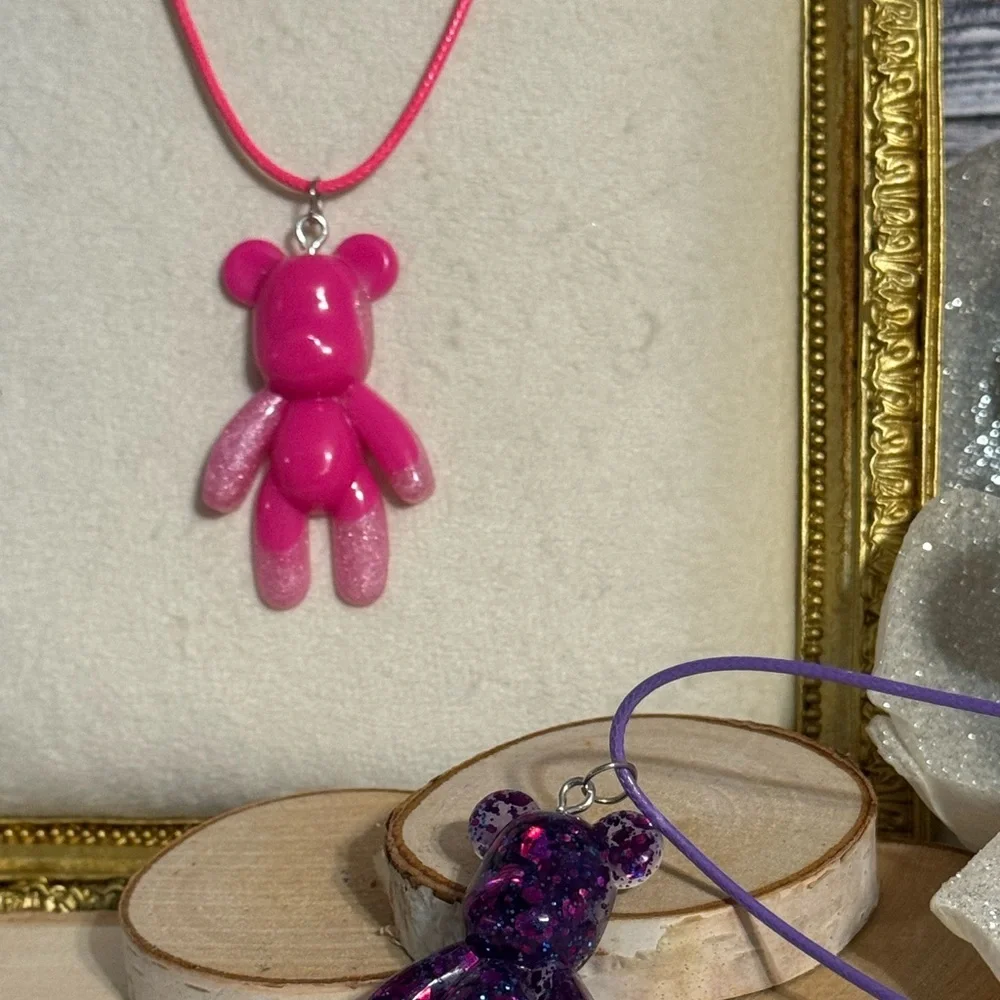 Adorable Neon Pink Bear Pendant Necklace for Kids